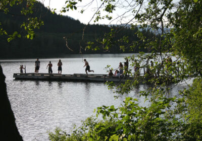 Inland Lake - teens on dock, swimming