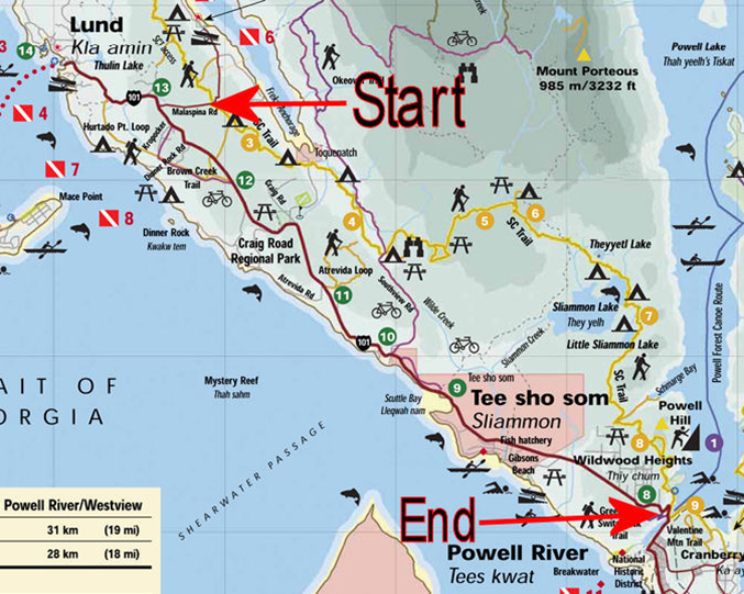 Route map of Marathon Shuffle on the Sunshine Coast Trail