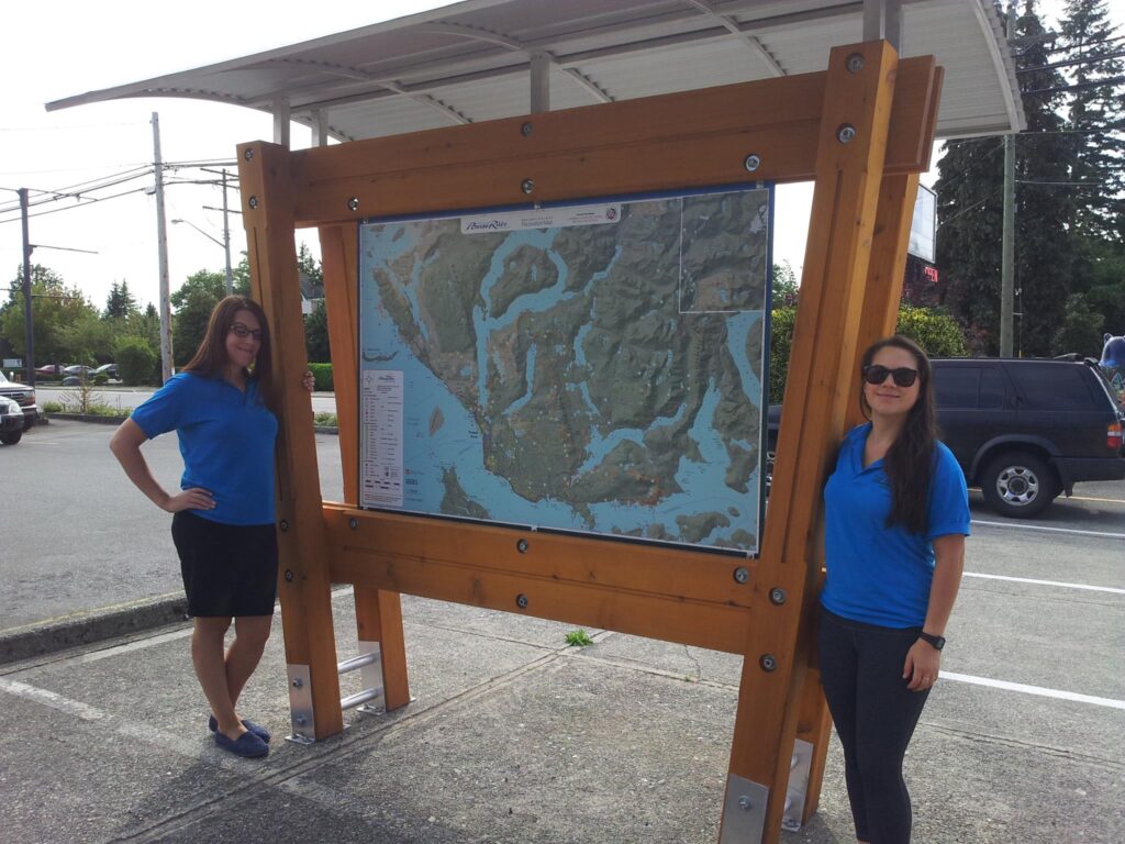 Visitor’s Bureau kiosk features the new recreation map showing the Sunshine Coast Trail